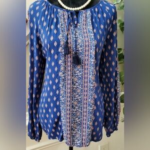 Faded Glory boho tie front keyhole long sleeve shirt